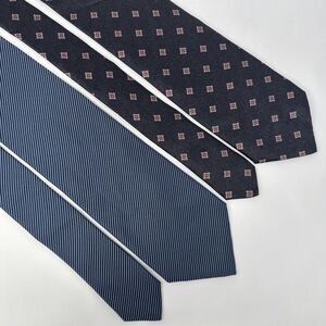 Lot of 2 Battaglia Tie 100% Silk Blue Pattern Stripe Designer Hand Made in Italy